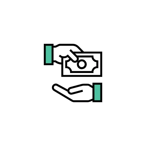 Competitive pay icon of one hand handing cash to another