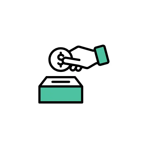 Retirement savings icon of a hand placing a coin in a box
